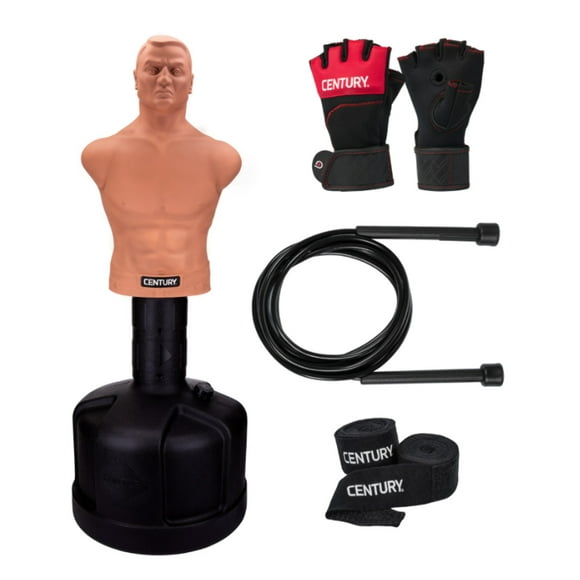 Century BOB Body Bag & S/M Sparring Gloves Combo | Standing Punching Dummy | Freestanding Kickboxing Bag | Jump Rope & Glove Wraps | Adjust Up to 78"…