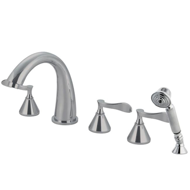 Polished Chrome Triple Handle Roman Tub Faucet with Handshower