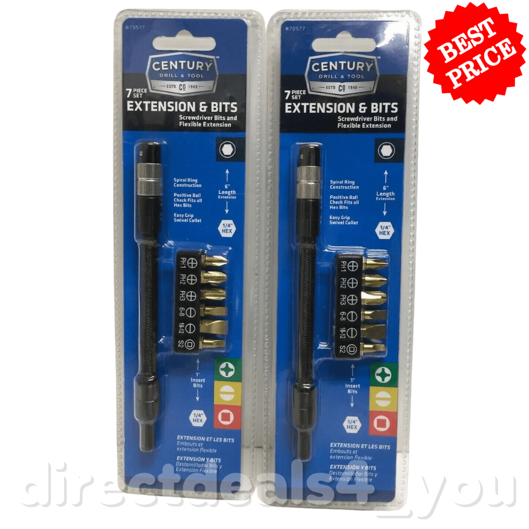 Century Drill & Toll 70577, Flexible Extension and Bits Tool Set, 7 Piece, 2 Pack