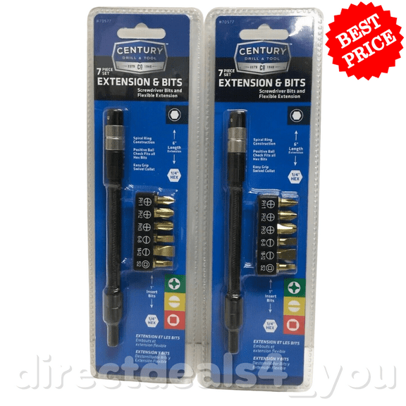 Century Drill & Toll 70577, Flexible Extension and Bits Tool Set, 7 Piece, 2 Pack