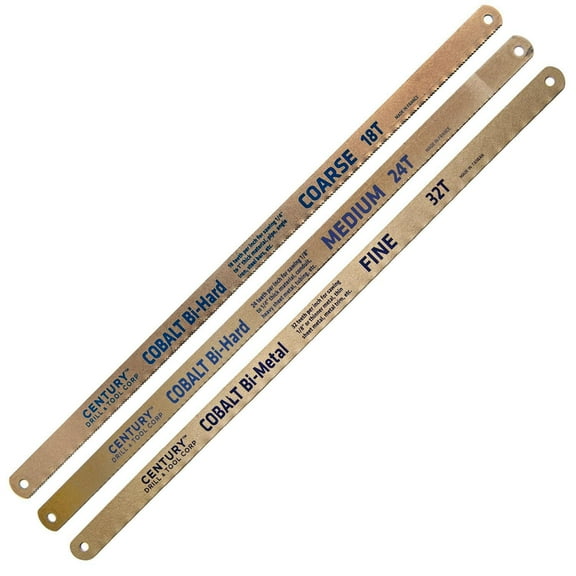 Century Drill & Tool 4433 Cobalt Bi-Metal Hacksaw Blade Set, 3 Piece, 12-Inch