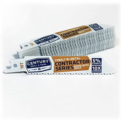 Century Drill & Tool 07700 4" Contractor Series Bi-Metal Reciprocating Saw Blade, 10T, 25 Pack