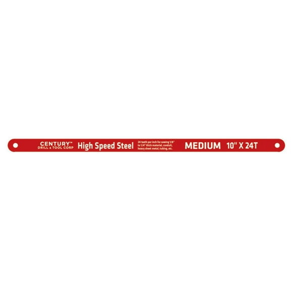 Century Drill & Tool 10" x 24 Teeth Century Hacksaw Blade - Medium Cut, High Speed Steel, 1/card, sold by card