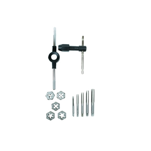 Century Drill & Tool 12 Piece Fractional Tap & Die Set 98922; ideal for mechanics, maintenance techs, and DIY users; 1" across the flats