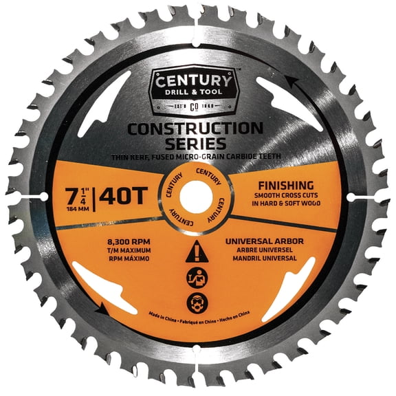 Century Drill & Tool 13206 Construction Circular Saw Blade, 7-1/4" 40T