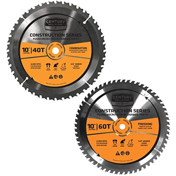 Century Drill & Tool 13292 Circular Saw Blade Set, 10" 40T and 10" 60T