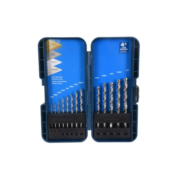 Century Drill & Tool 22713 Brite Drill Bit Set, 13 Piece, High Speed Steel Drills for Wood and Metal