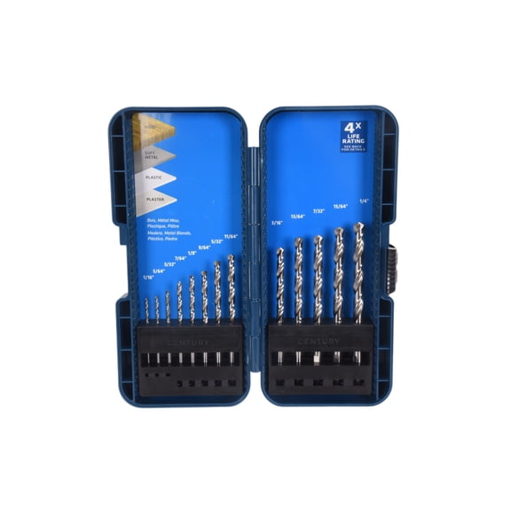 Century Drill & Tool 22713 Brite Drill Bit Set, 13 Piece, High Speed Steel Drills for Wood and Metal