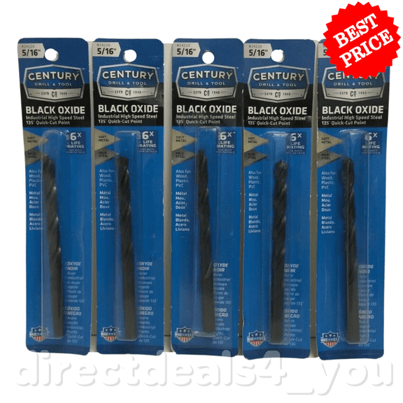Century Drill & Tool 24220 5/16" Black Oxide Drill Bit (Pack of 5)
