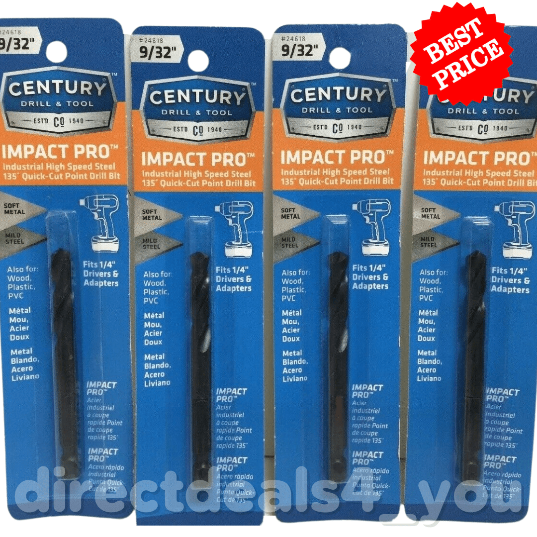 Century Drill & Tool 24618  9/32" Impact Pro Drill Bit Pack of 4