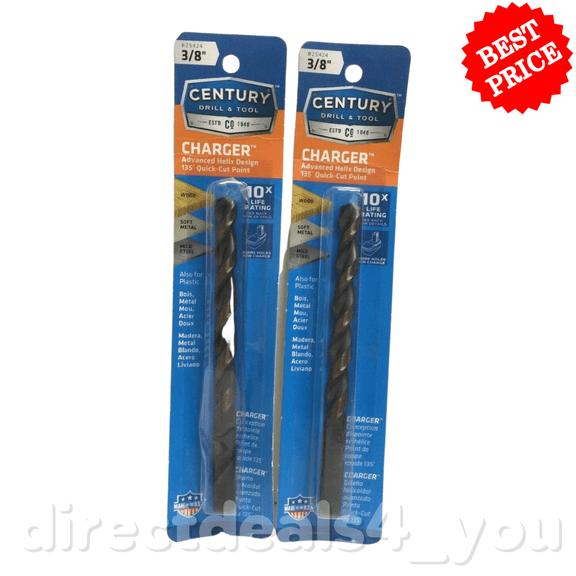 Century Drill & Tool 25424  3/8" Charger Drill Bit Pack of 2