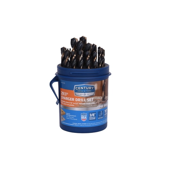 Century Drill & Tool 25529 Charger Parabolic Drill Set, 29 Piece, Made in The USA