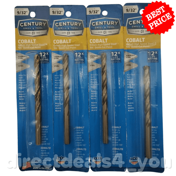 Century Drill & Tool 26218 9/32" Cobalt Drill Bit Pack of 4