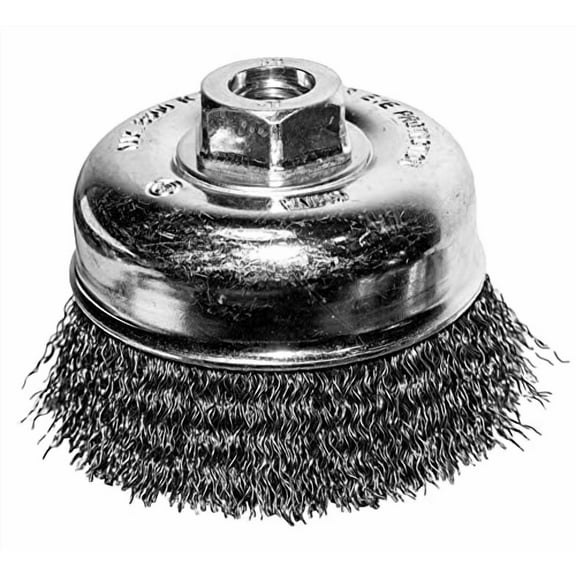 Century Drill & Tool 76031 3" Coarse Crimped Cup Brush, 5/8" X 11" Arbor, 12,500 RPM Max - Heavy-Duty Cleaning and Surface Prep on Concrete and Metal