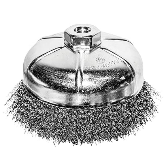 Century Drill & Tool 76061 6" Coarse Crimped Cup Brush, 5/8" X 11" Arbor, 4,500 RPM Max - Heavy-Duty Cleaning and Surface Prep on Concrete and Metal