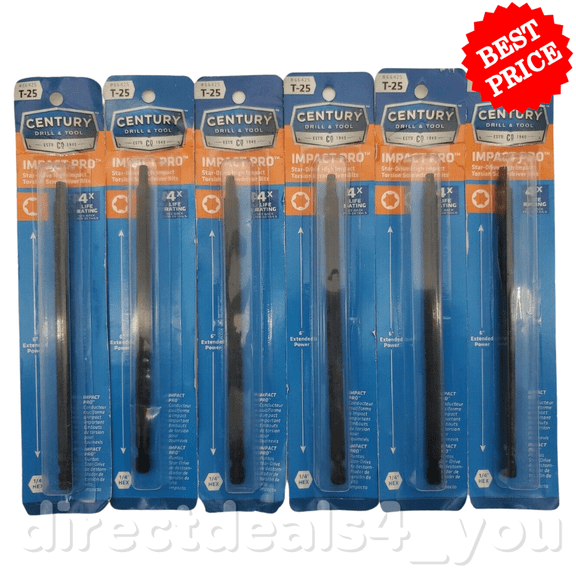 Century Drill&Tool #66425 T-25 Impact Pro Torsion Screwdriver Bits Pack of 6