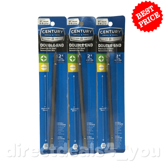Century Drill & Tool  68681 #1 6-8 Slot Doub End Screwdriving Bits Pack of 3