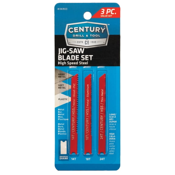 Century Drill & Tool 6903 High Speed Steel Jig Saw Blade Set, 3 Piece