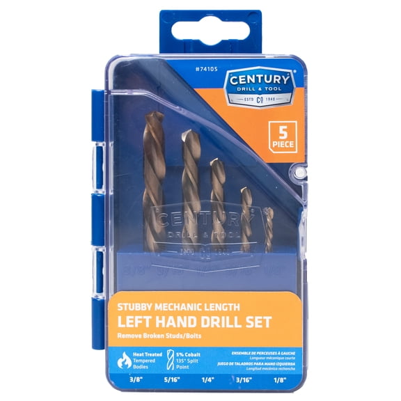 Century Drill & Tool 74105 Left Hand Drill Bit Set, 5 Piece