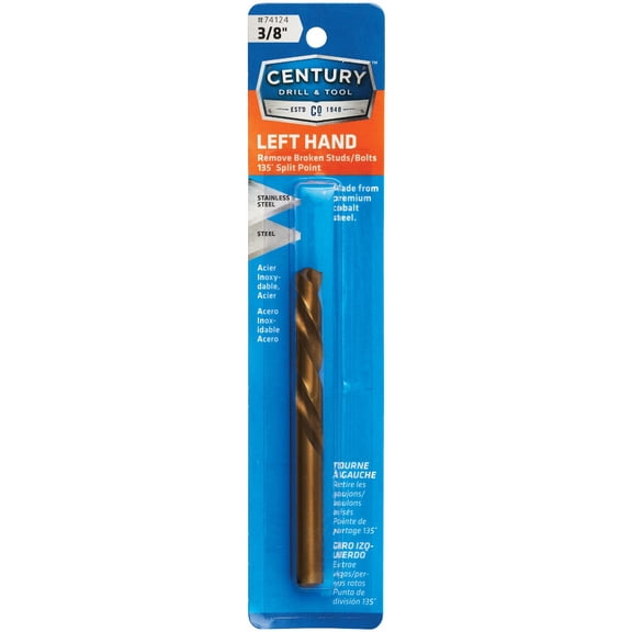 Century Drill & Tool 74124 Cobalt Left Hand Drill Bit, 3/8"
