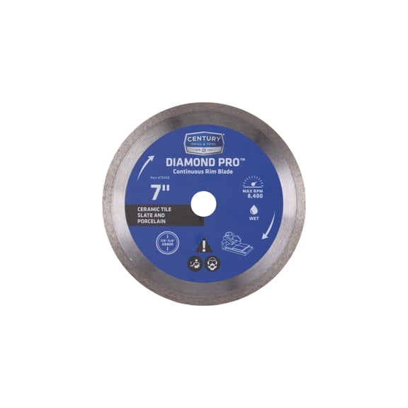 Century Drill & Tool 75458 Diamond Pro™ Saw Continuous Rim Blade, 7" Wet