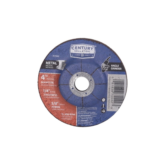 Century Drill & Tool 75542 Type 27 Metal Grinding Wheel, 4" X 1/4