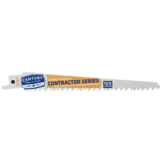 Century Drill & Tool 07602 6" Contractor Series Bi-Metal Reciprocating Saw Blade, 5/8T