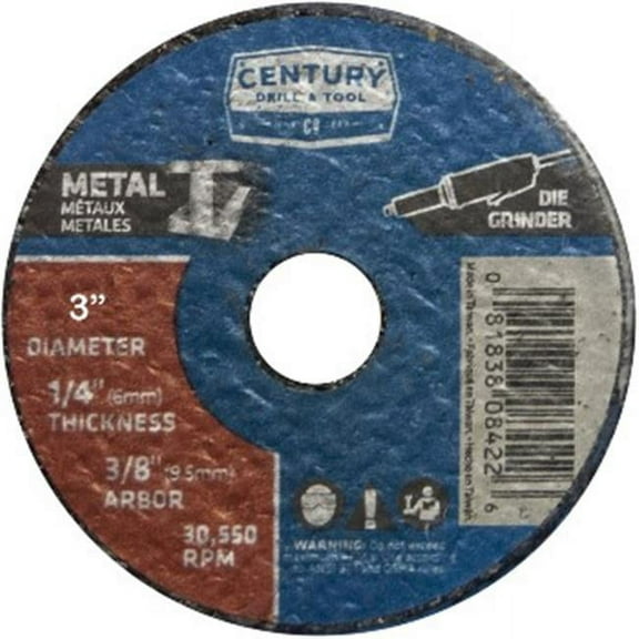 Century Drill & Tool 3" Diameter x 1/4" Aluminum Oxide Grinding Wheel for Angle Grinder, Bench Grinder, Die Grinder