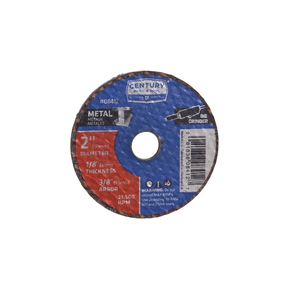 Century Drill & Tool 8412 Metal Abrasive Cutting and Grinding Wheel, 2" by 1/8"