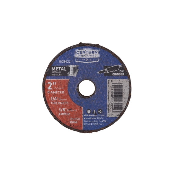 Century Drill & Tool 8422 Metal Abrasive Cutting and Grinding Wheel, 2" by 1/4"