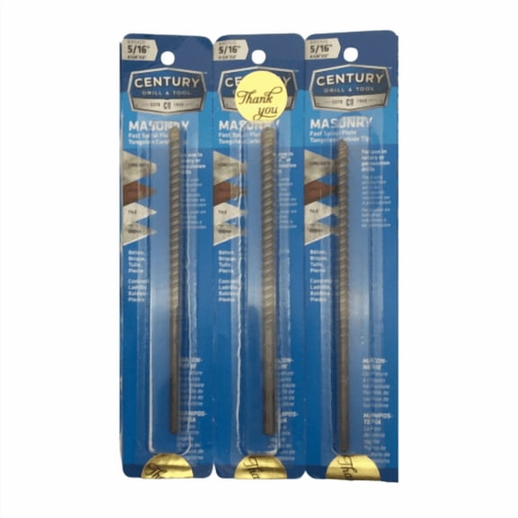 Century Drill & Tool 85420 5/16" x 4-1/4" x 6" Masonry Drill Bit Pack of 3
