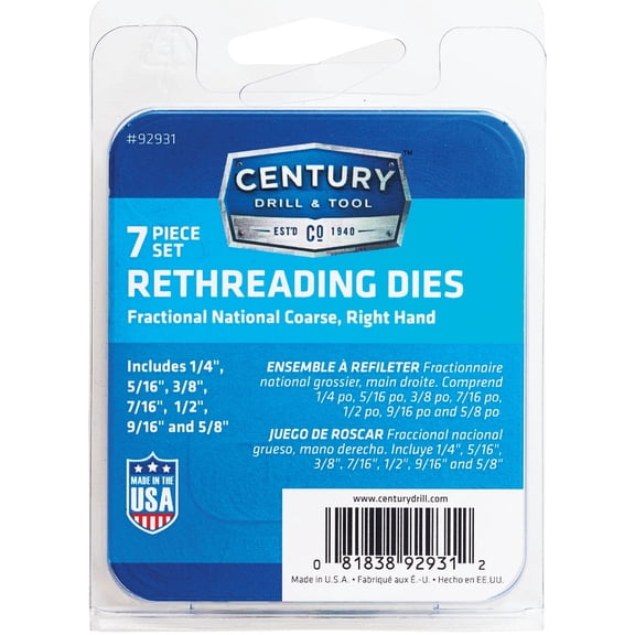 Century Drill & Tool 92931 National Coarse Right Hand Rethreading Set, 7-Piece