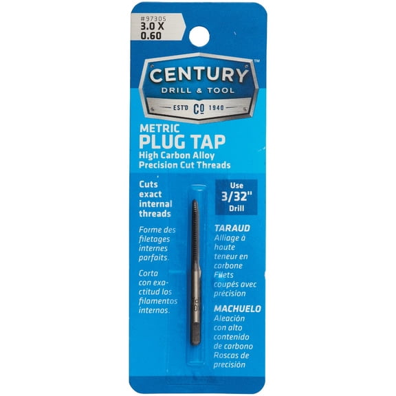 Century Drill & Tool 97305 Carbon Steel Metric Tap, 3.0X0.60
