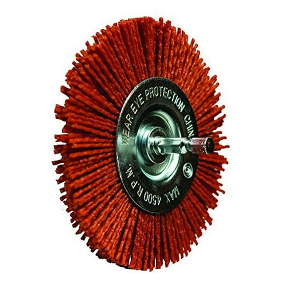 Century Drill & Tool 77441 4" Coarse Nylon Radial Brush, 80 Grit, 1/4" Quick Change Shank, 4,500 RPM - Nylon Bristles for Metal, Wood, Plastic, Masonry