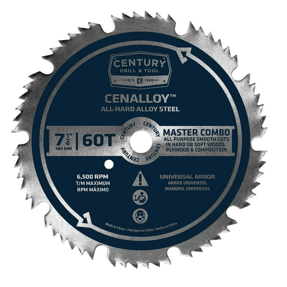 Century Drill & Tool 8204 Cenalloy Master Combination Circular Saw Blade, 7-1/4" by 60T