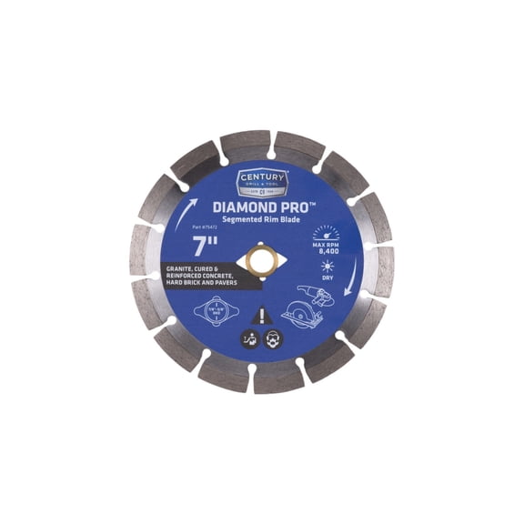 Century Drill & Tool 75472 Diamond Pro Saw Segmented Rim Blade; 7" Dry Cut; Cuts Hard Materials