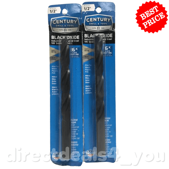 Century Drill & Tool Drill Bit 24232 Black Oxide 1/2" Pack of 2