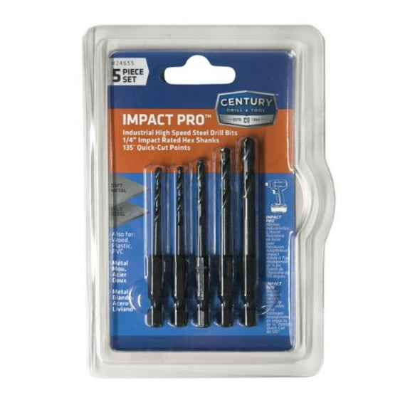 Century Drill & Tool 24655 Impact Pro Black Oxide Drill Bit Set, 5-Piece