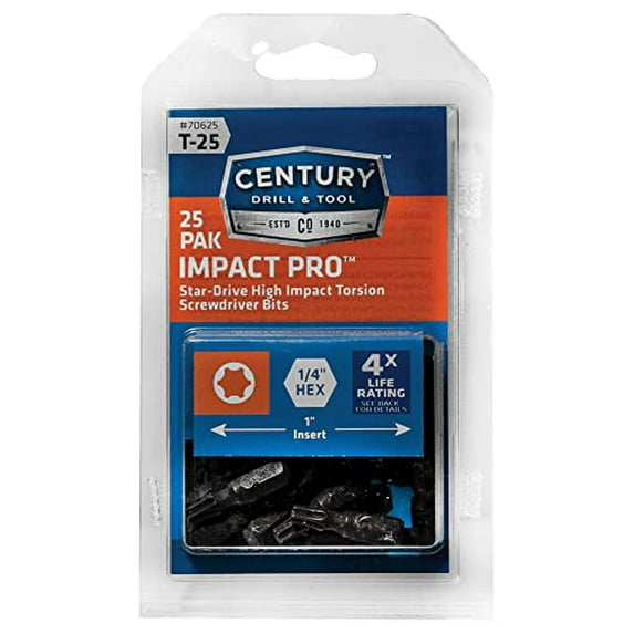 Century Drill & Tool 70625 Impact Screwdriver Bit T27 Torx, 1", 25 Pack
