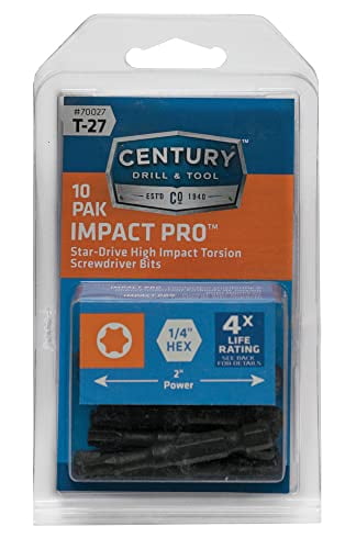 Century Drill & Tool 70027 Impact Screwdriver Bit T27 Torx, 2", 10 Pack