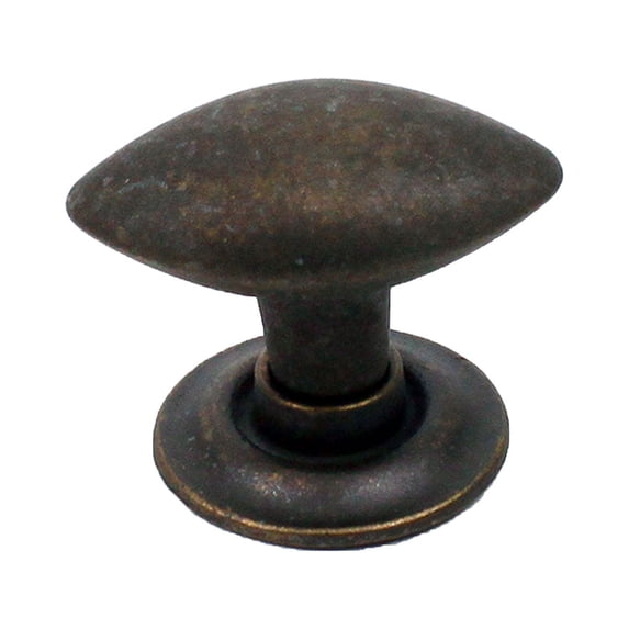 Rio - Zinc Die Cast, 30mm dia. Oval Knob, Weathered Brass