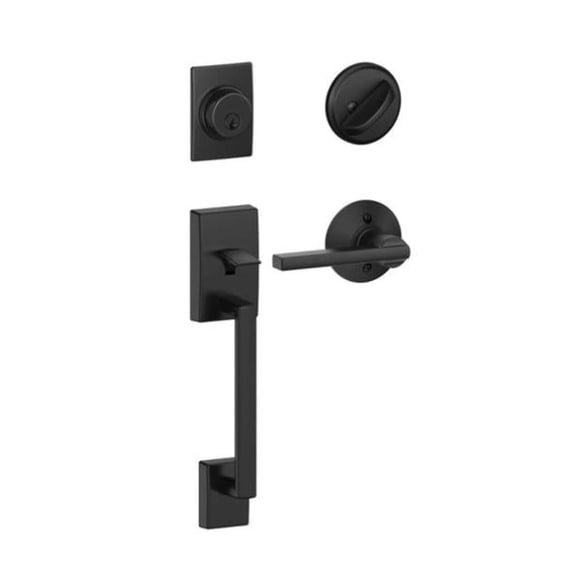Century Matte Black Single Cylinder Door Handleset with Latitude Handle