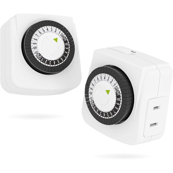 Century Mini Indoor 24-Hour Mechanical Outlet Timer, 2 Prong, 2-Pack