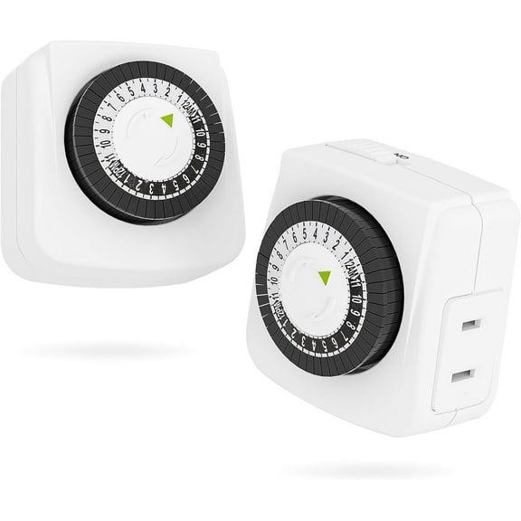 Century Mini Indoor 24-Hour Mechanical Outlet Timer, 2 Prong, 2-Pack