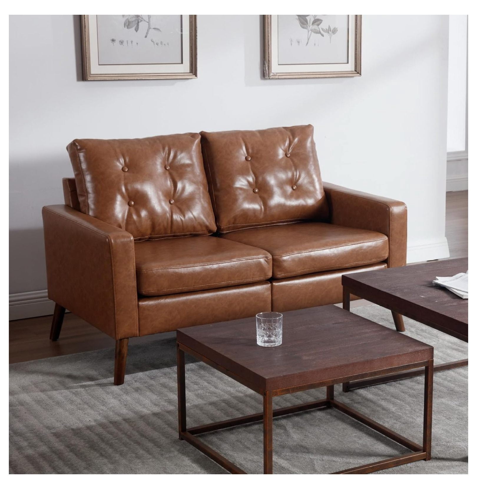 Century Modern 53” Loveseat Sofa, Faux Leather Love Seat Couch with ...
