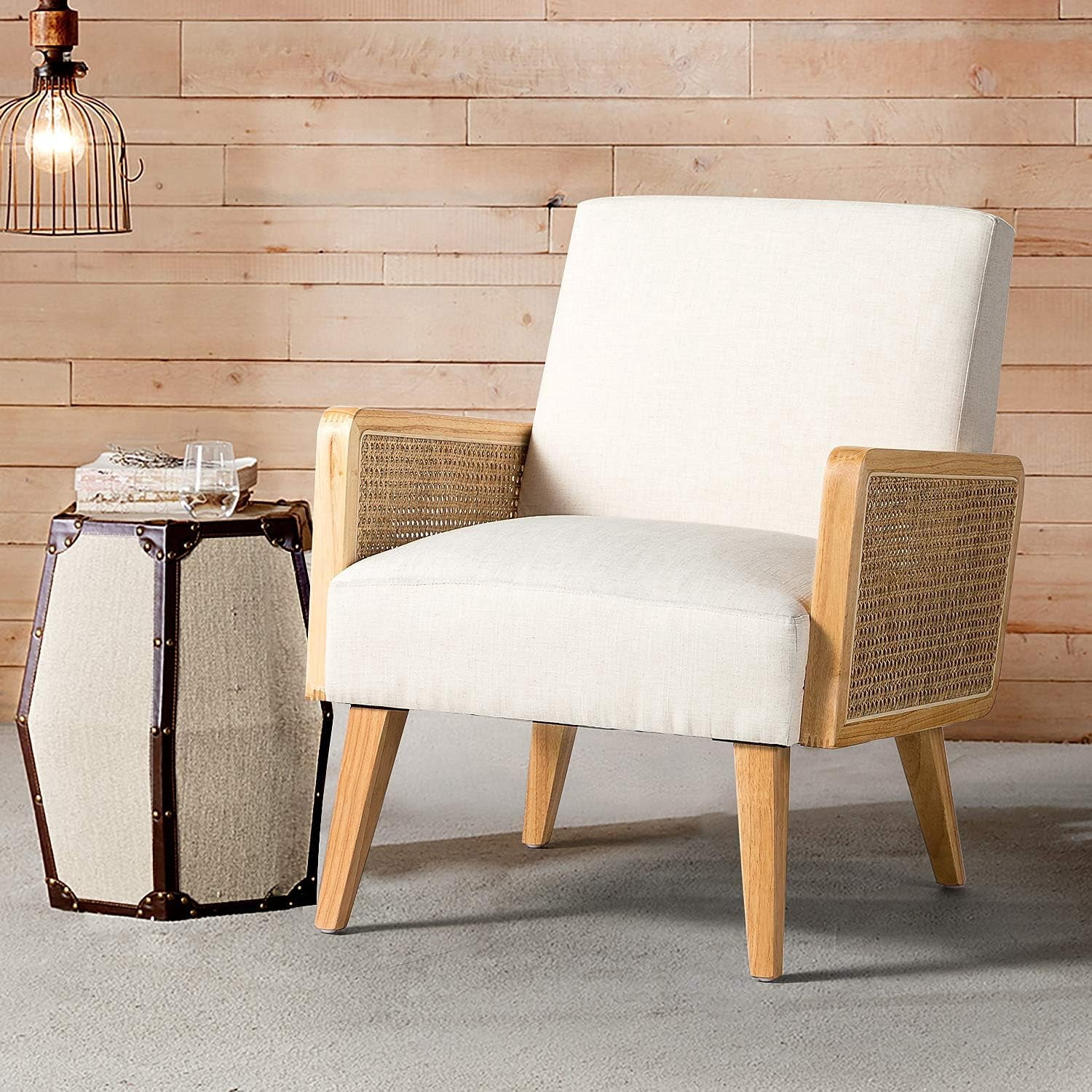 Century Modern Accent Chairs with Rattan Armrest Wood Legs, Comfy ...
