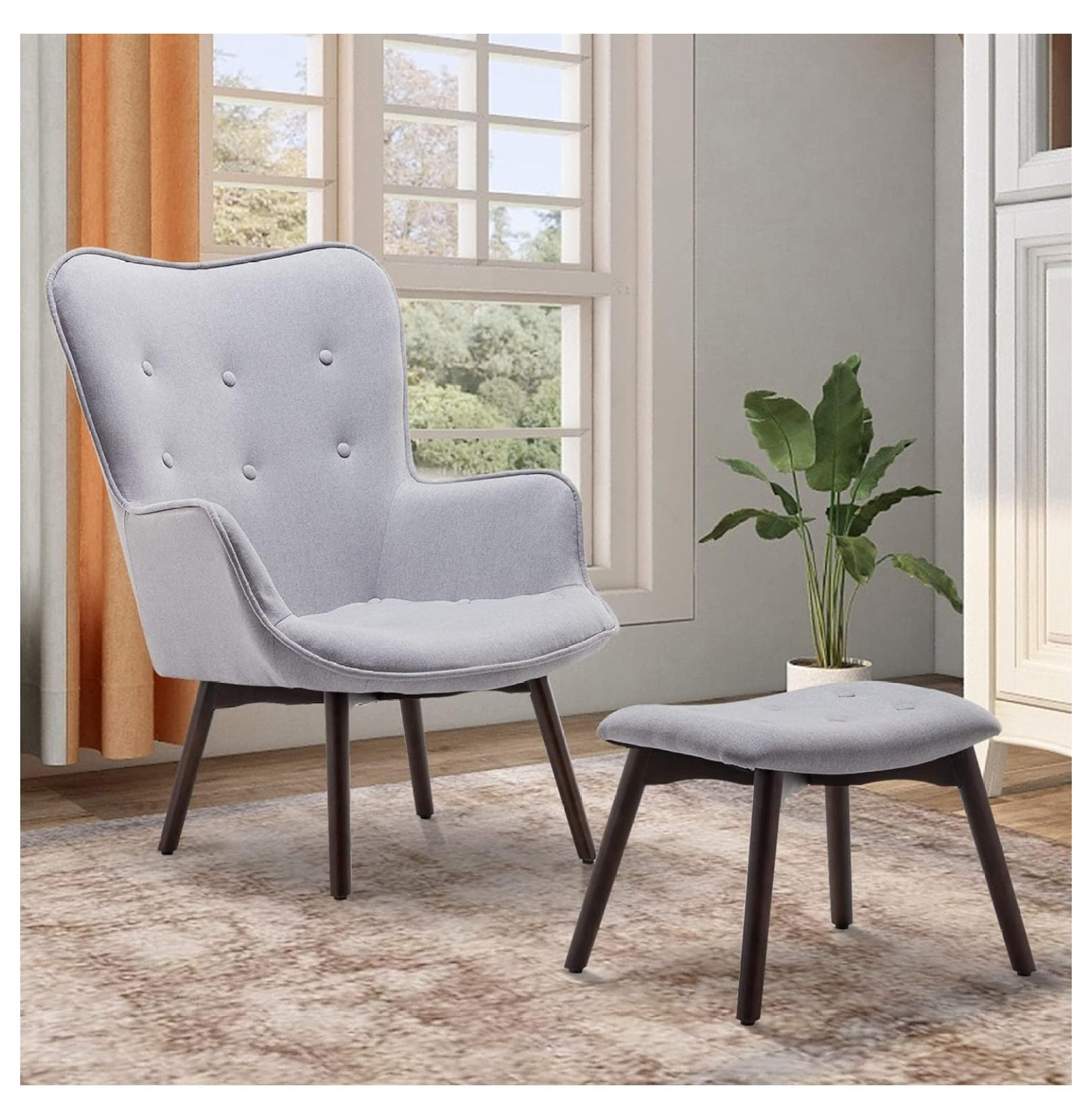 Light Gray Upholstered Barrel Accent Chair with Wooden Legs