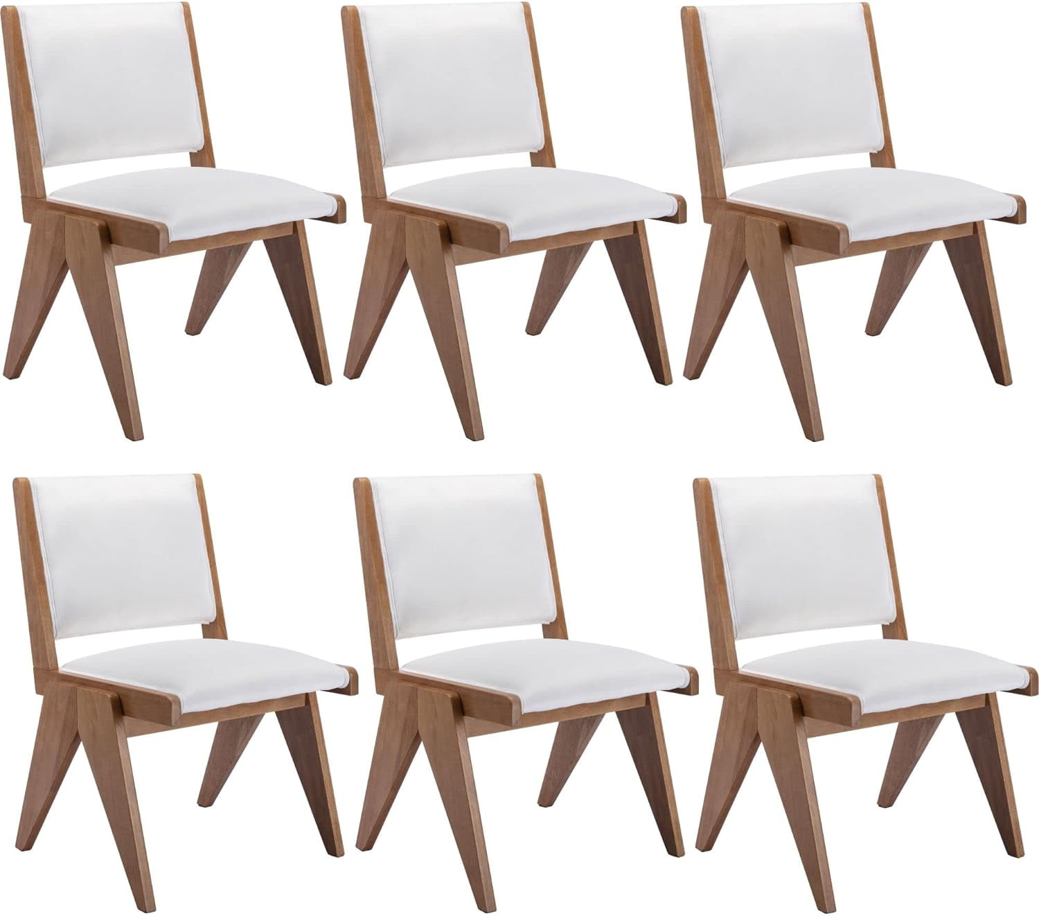 Century Modern Dining Chairs Set Of 6 Upholstered White Fabric Dining ...