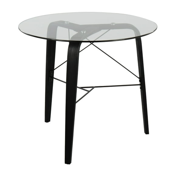-Century Modern Round Dinette Table in Black Wood with Clear Glass Top by LumiSource