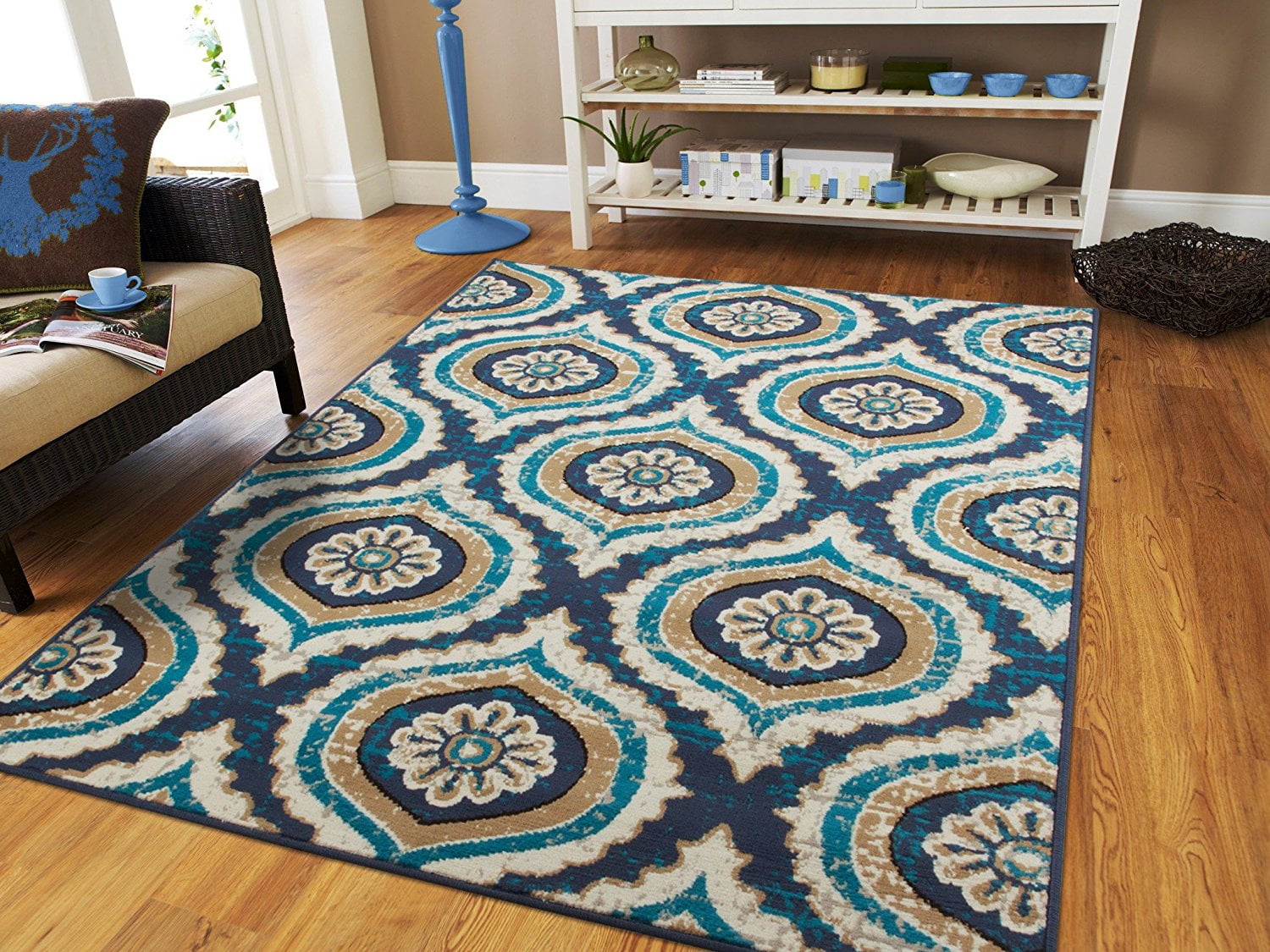 Century Rugs Blue Dining Room Rug for Under the Table 8x10 Contemporary